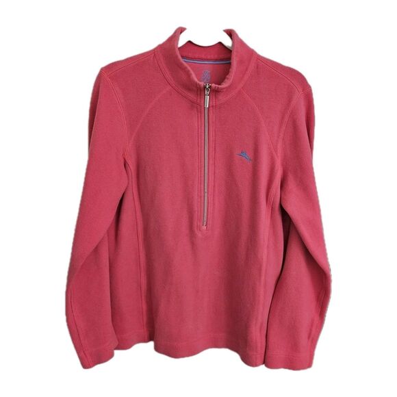 Tommy Bahama Aruba Sweater Womens Large Pink Stretch Cotton Half Zip Pullover - Picture 1 of 11